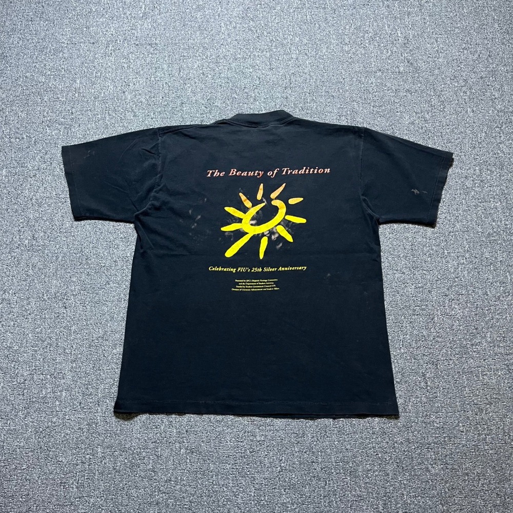 Vintage All Sport FIU Hispanic Heritage 97 T-Shirt Large Black Sun Graphic 90s